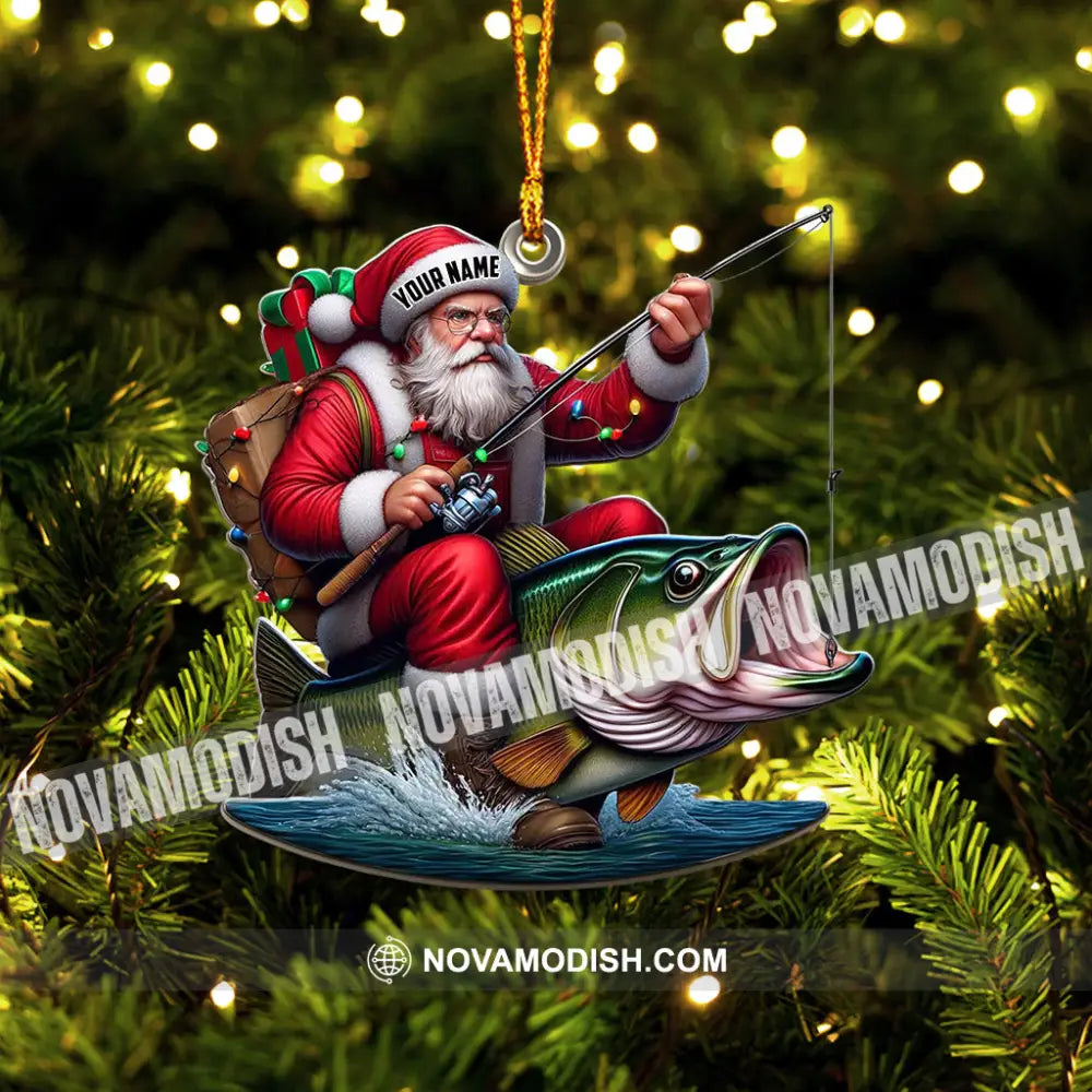 Fishing Santa Christmas Ornament Personalized