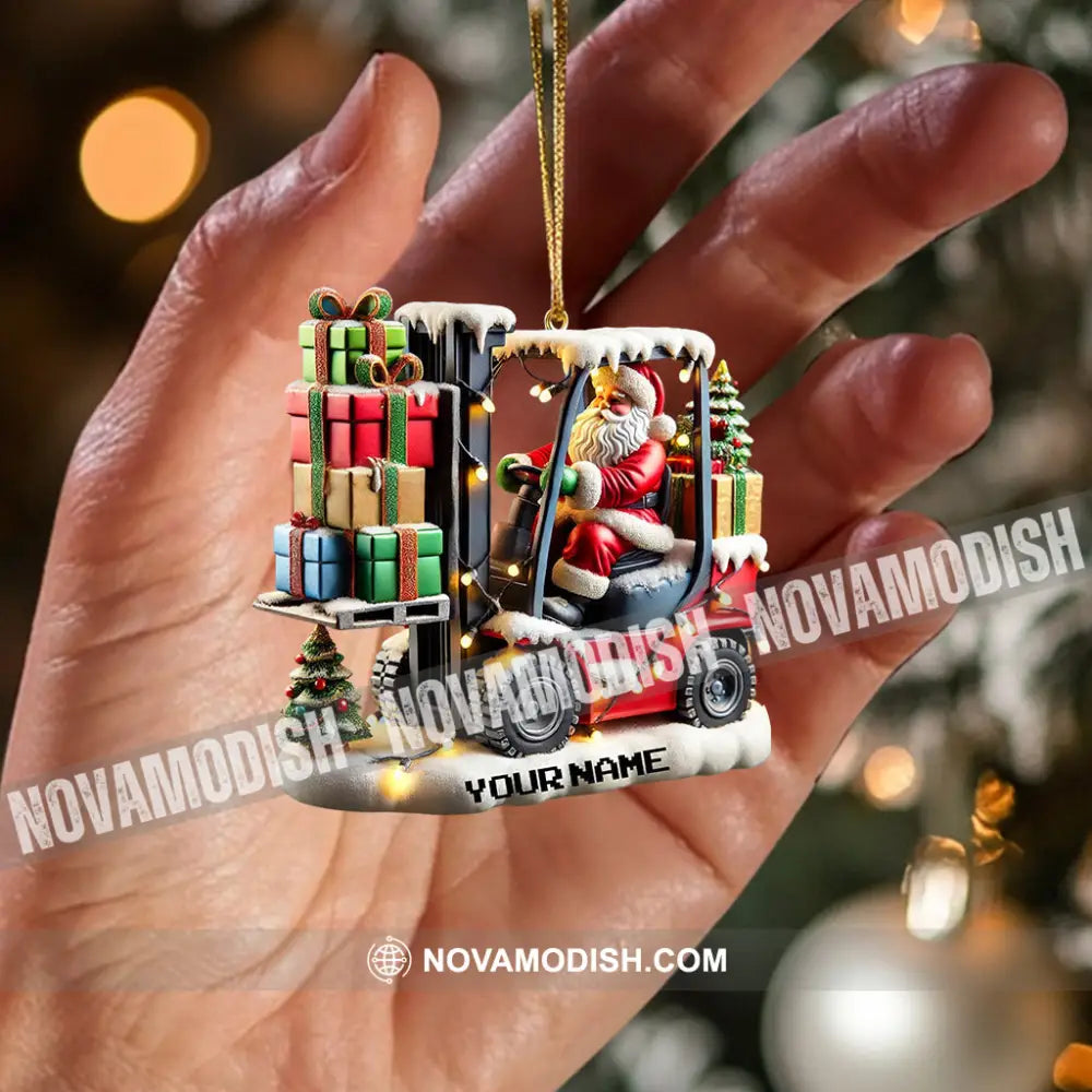 Forklift Santa Christmas Ornament Personalized