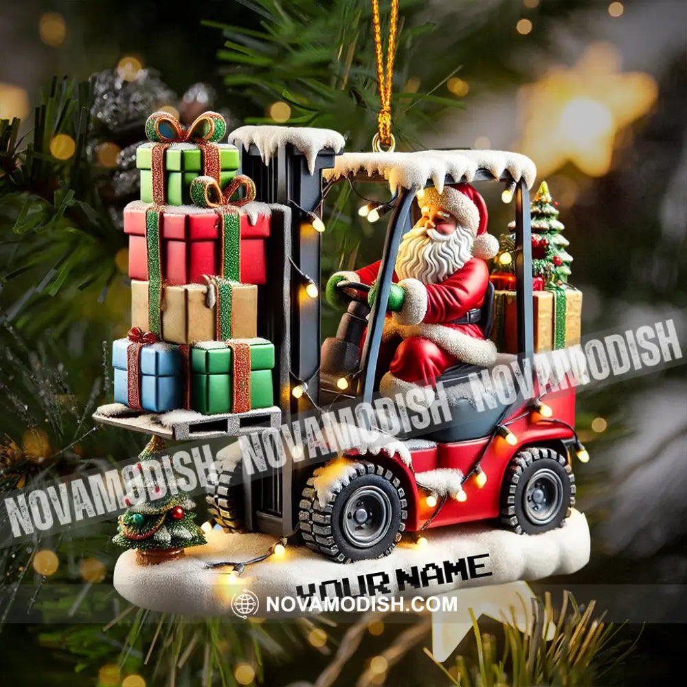 Forklift Santa Christmas Ornament Personalized