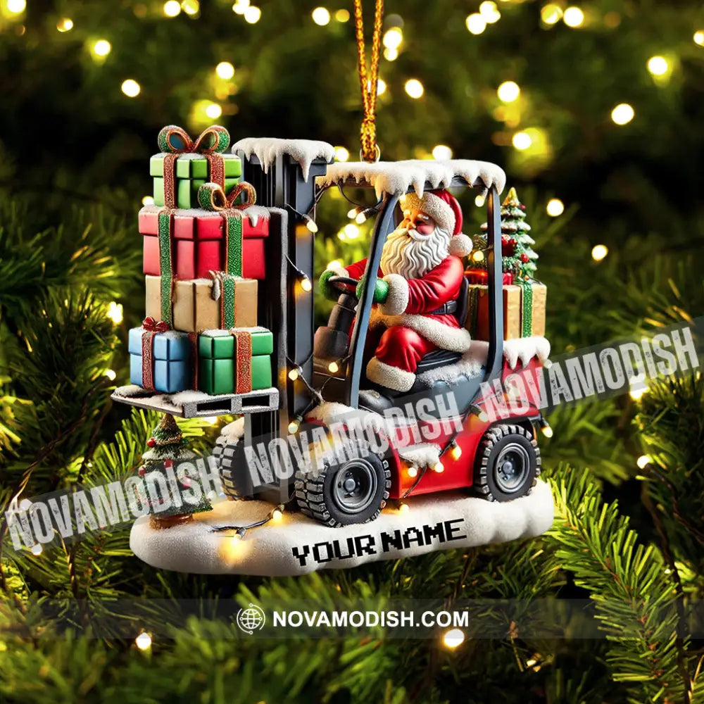 Forklift Santa Christmas Ornament Personalized