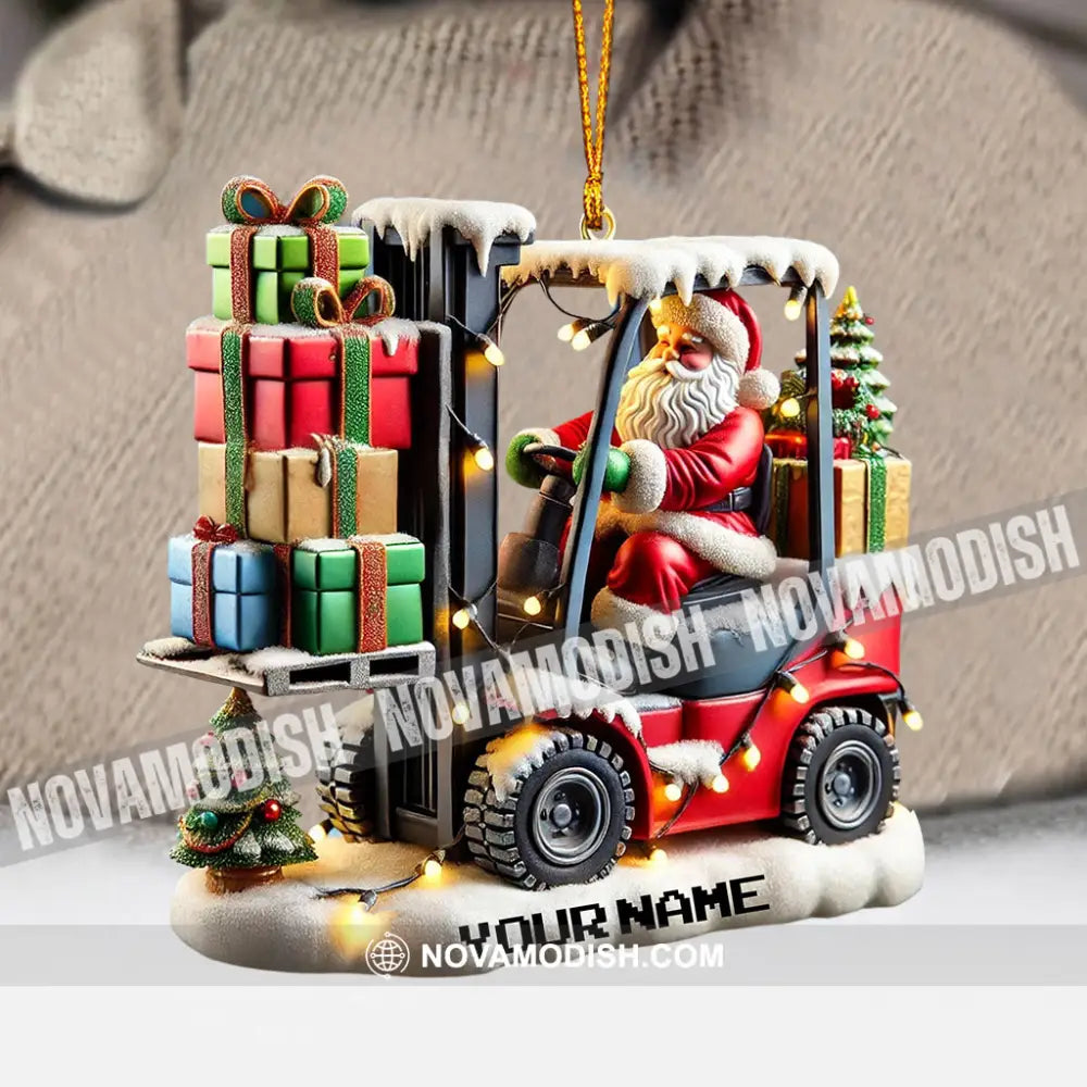 Forklift Santa Christmas Ornament Personalized