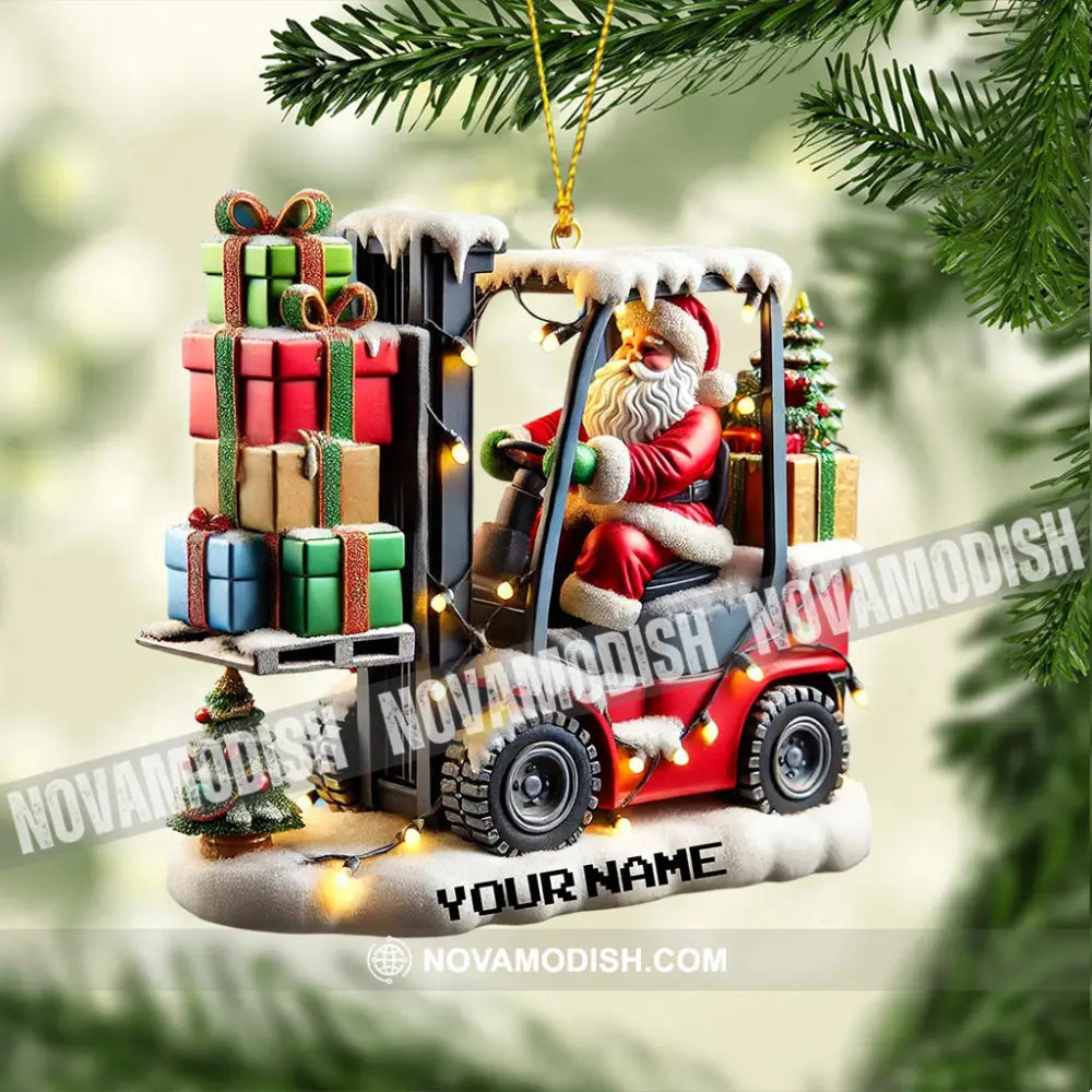 Forklift Santa Christmas Ornament Personalized