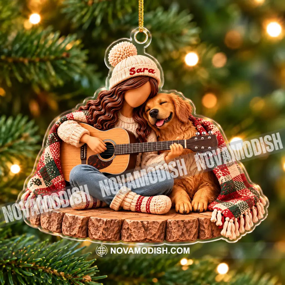 Guitar Girl And Dog Home Decor Christmas Ornament Personalized Ornament - Ornament