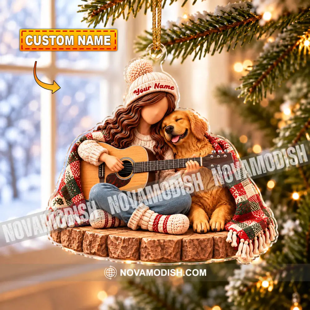 Guitar Girl And Dog Home Decor Christmas Ornament Personalized Ornament - 3.54’’ / 1 Ornament - Ornament