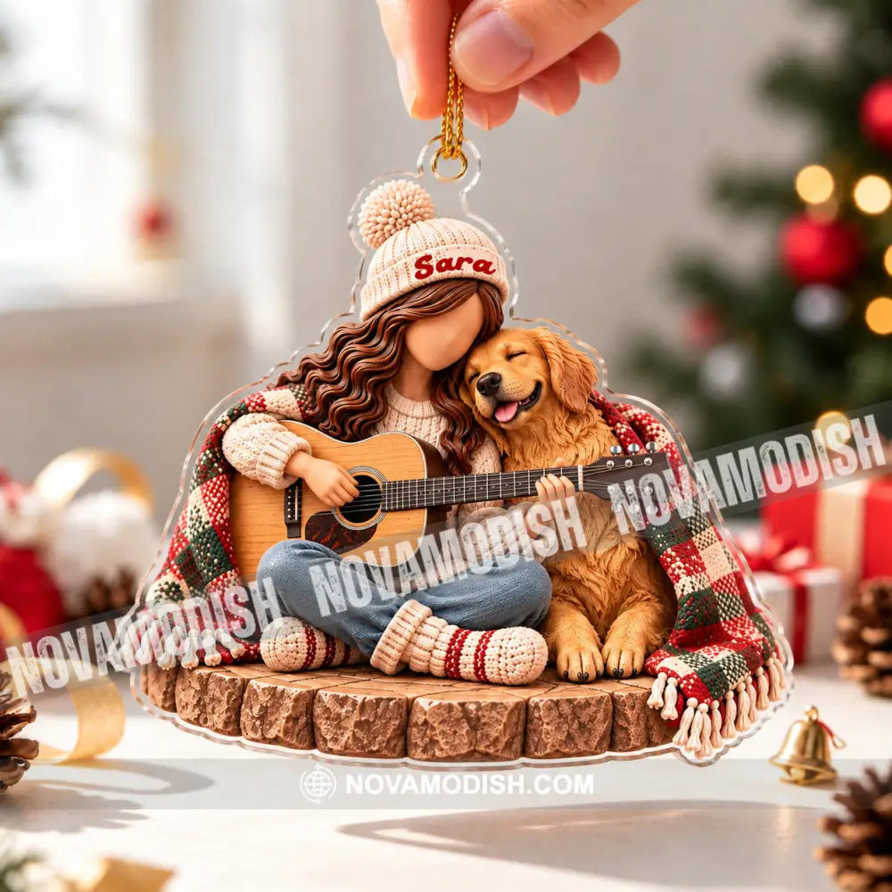 Guitar Girl And Dog Home Decor Christmas Ornament Personalized Ornament - Ornament