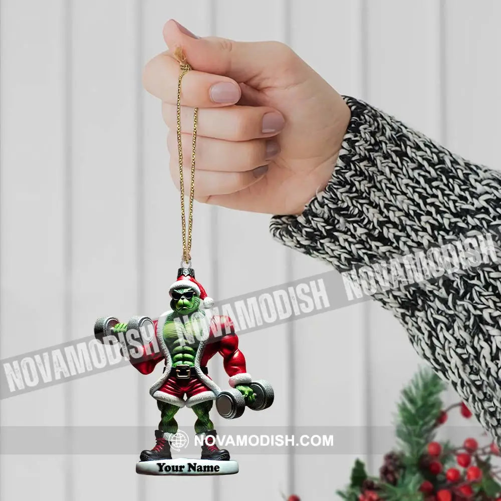 Weightlifter Elf Christmas Ornament Personalized