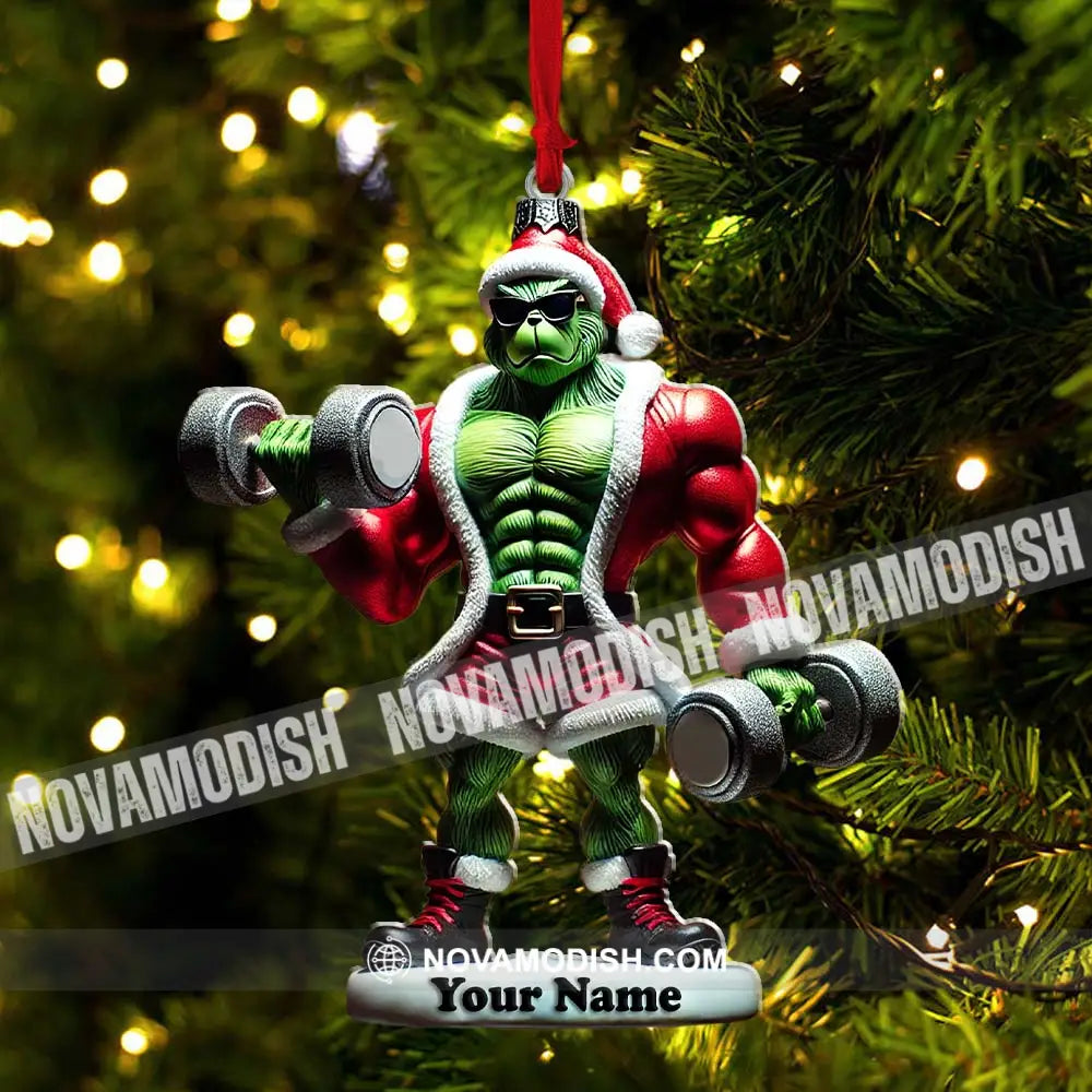 Weightlifter Elf Christmas Ornament Personalized