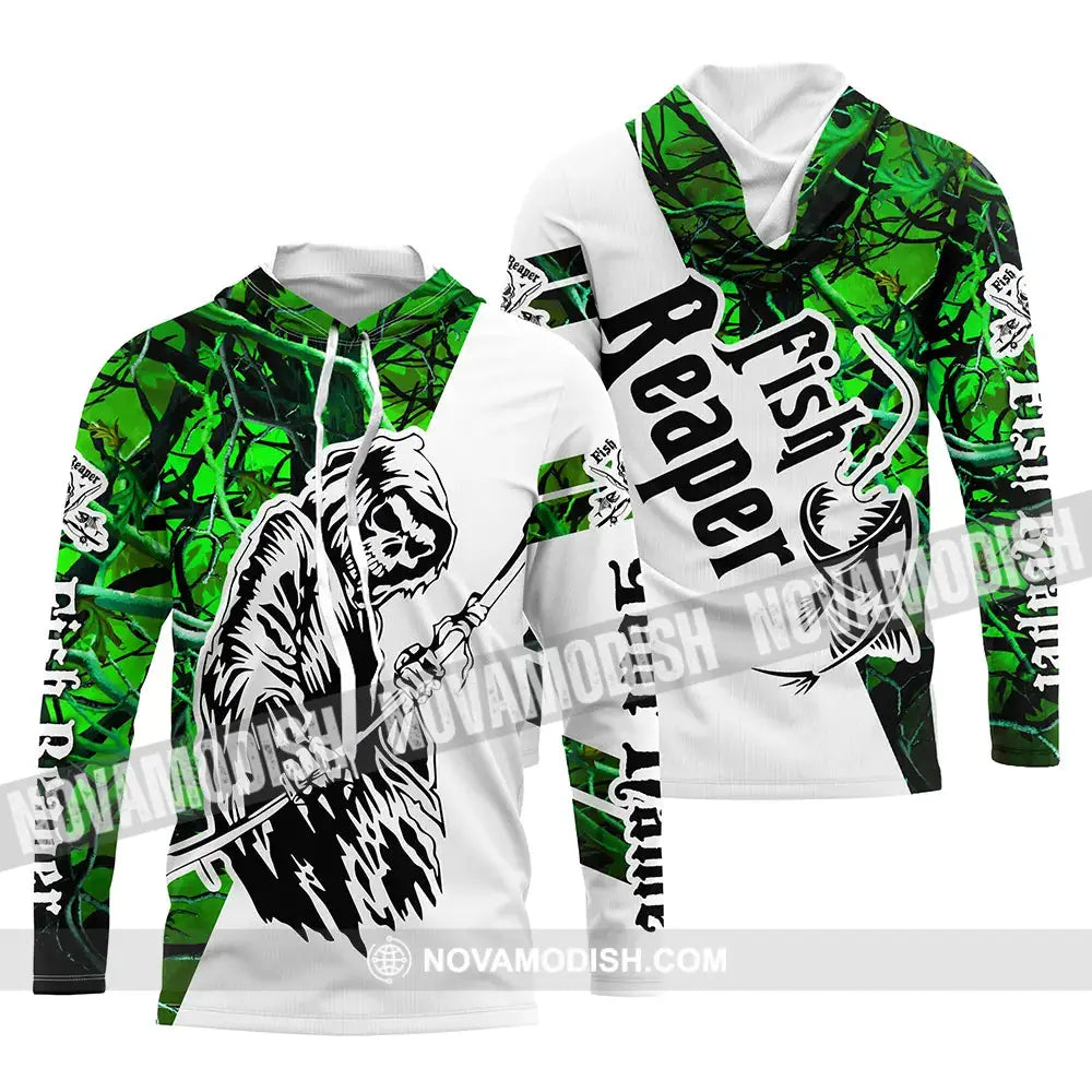 Halloween Fish Reaper Green Camo Custom Name Long Sleeve Fishing Sleeves 31.05