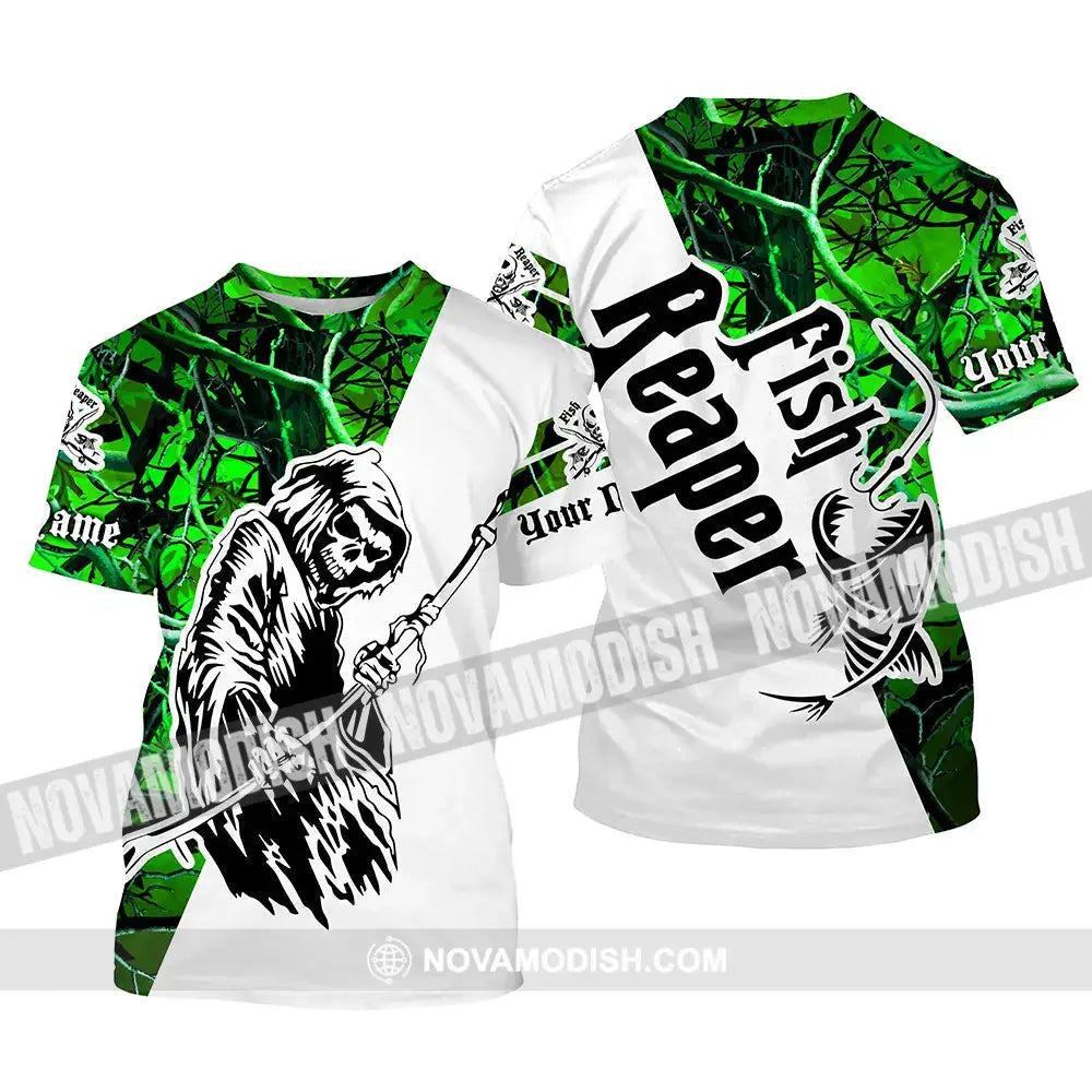 Halloween Fish Reaper Green Camo Custom Name Long Sleeve Fishing Sleeves 31.05