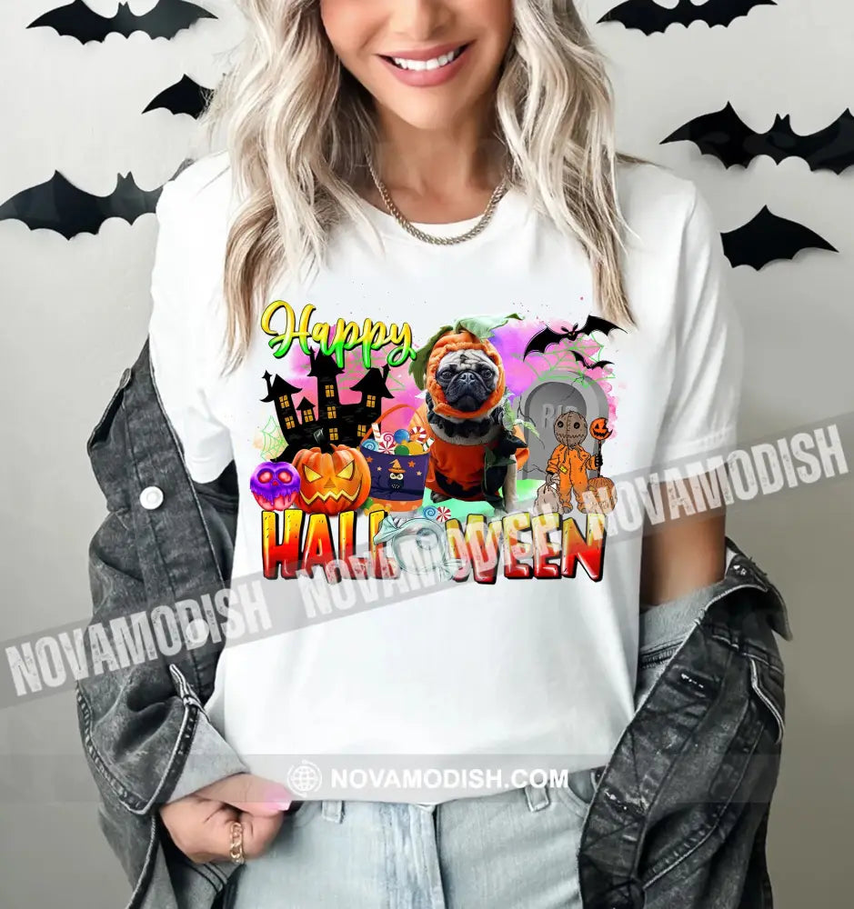 Happy Halloween Personalized Light T-Shirt - Gift For Family Friends Pet Lovers Classic Tee/Unisex