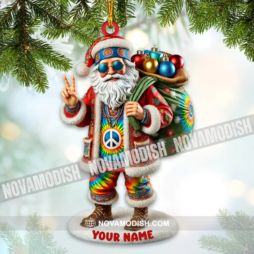 Hippie Santa Christmas Ornament Personalized