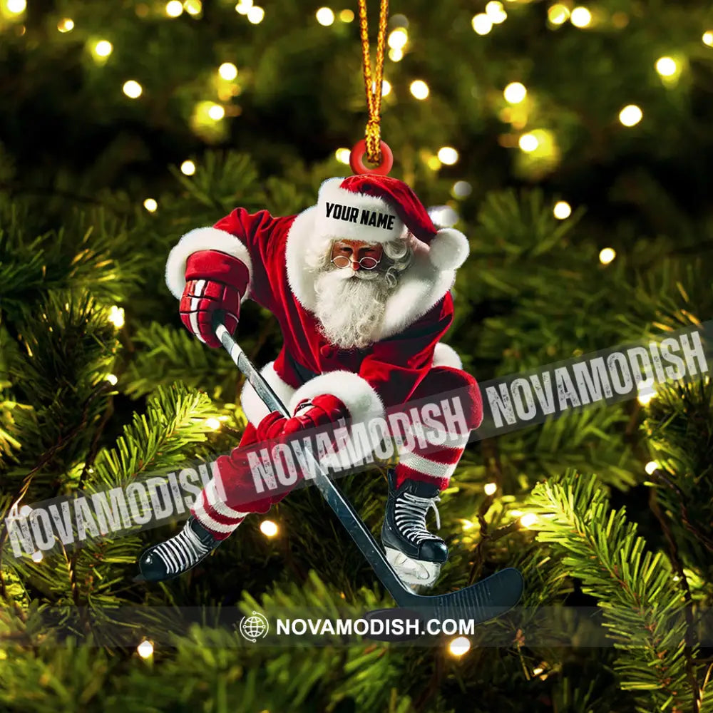 Hockey Santa Pose Christmas Ornament Personalized