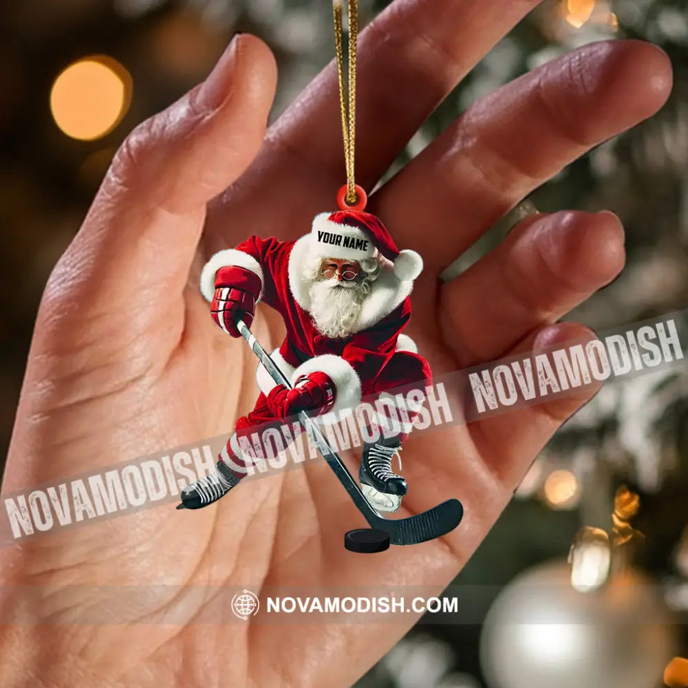 Hockey Santa Pose Christmas Ornament Personalized