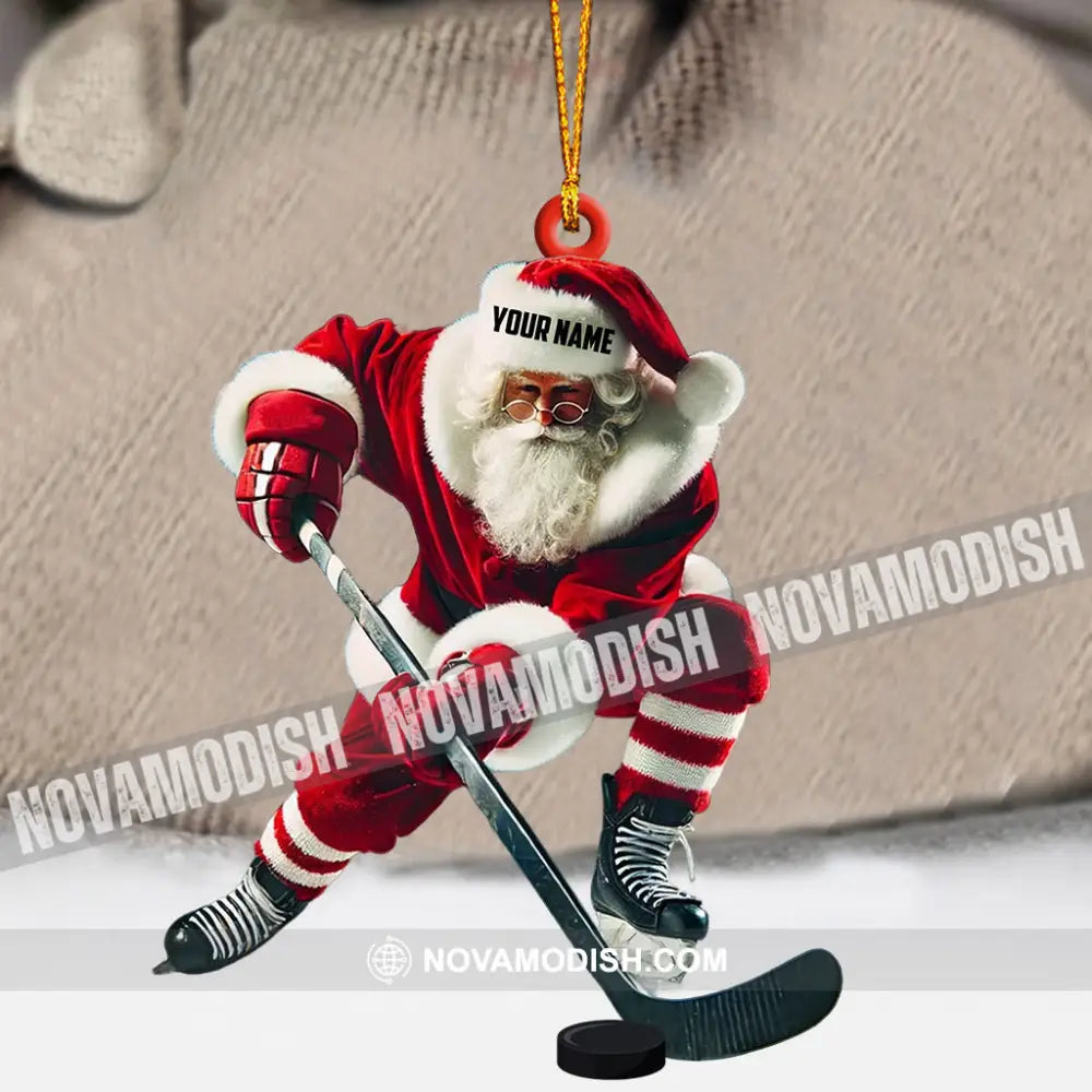 Hockey Santa Pose Christmas Ornament Personalized