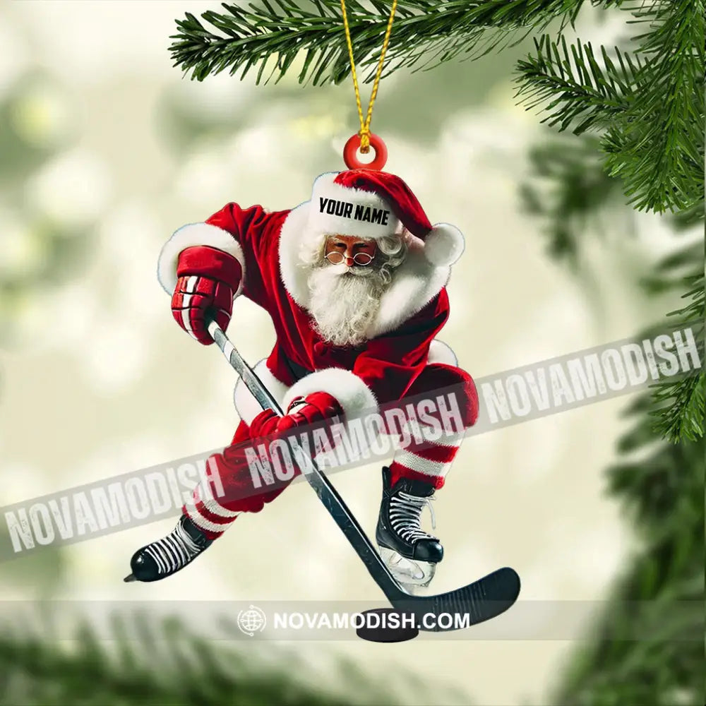 Hockey Santa Pose Christmas Ornament Personalized