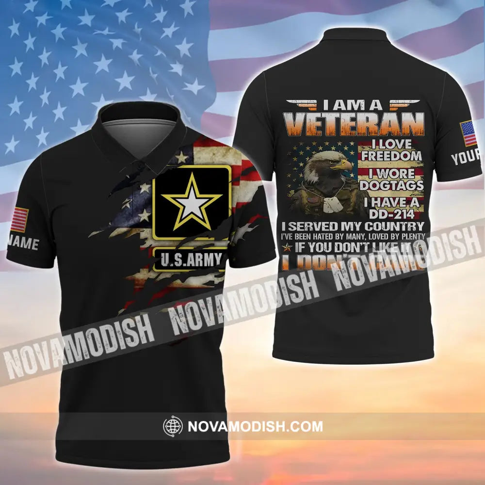 I Am Veteran - Love Freedom Wore Dogtags Have A Dd-214 Customized U.s. Black Polo Shirt Gift For