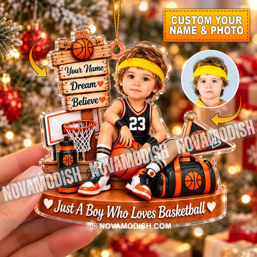 Just A Boy Who Loves Basketball Home Decor Christmas Ornament Personalized Ornament - Ornament