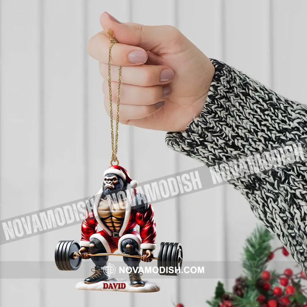 King Kong Weight Lifting Christmas Ornament Personalized