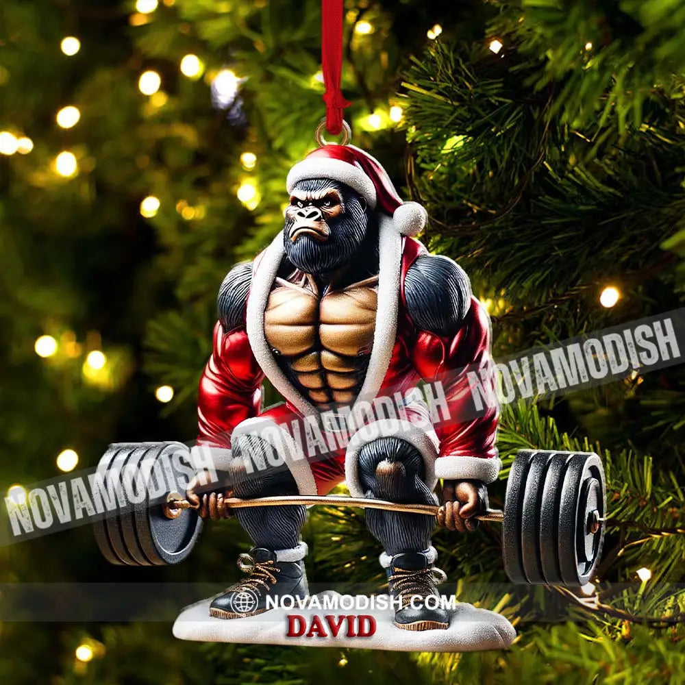 King Kong Weight Lifting Christmas Ornament Personalized