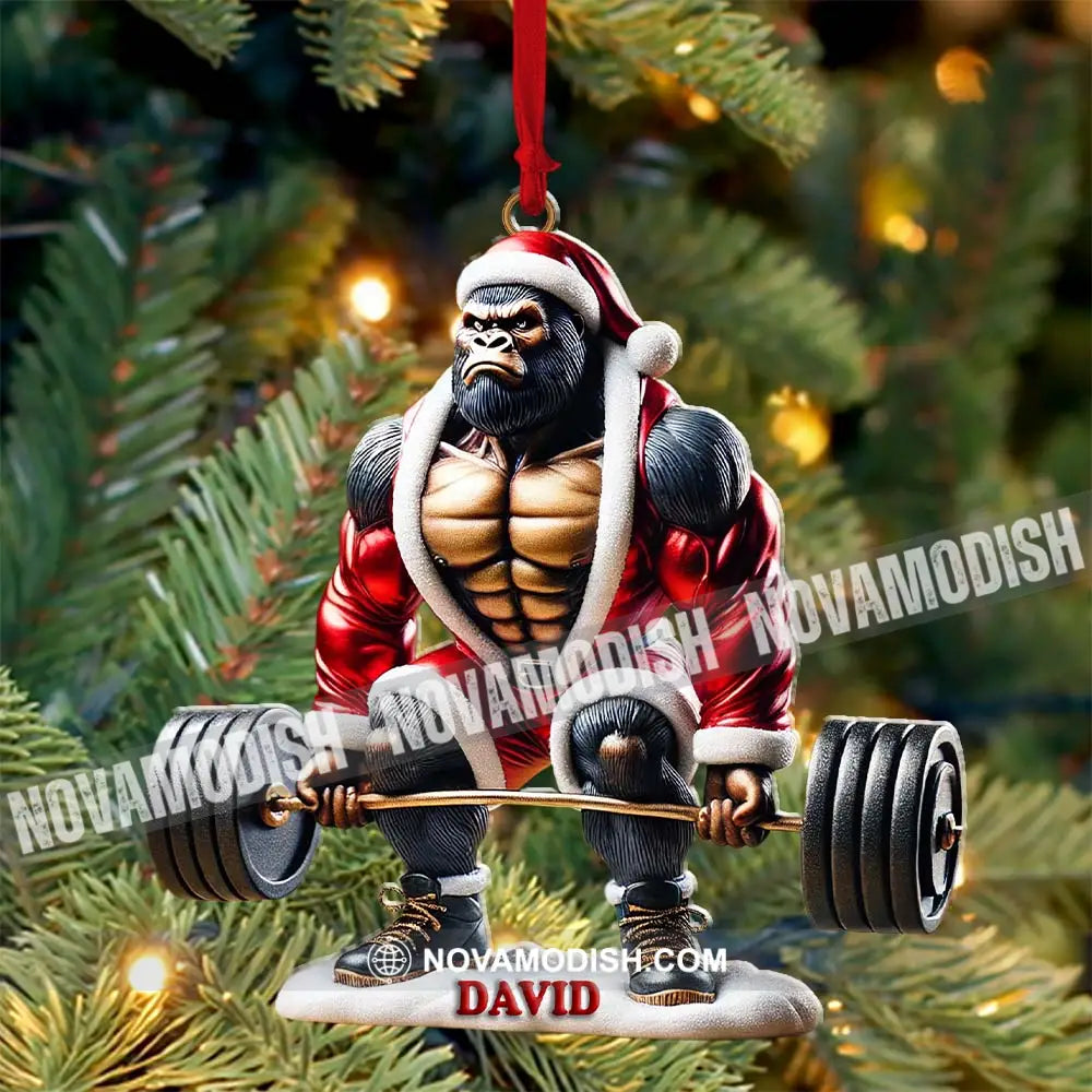 King Kong Weight Lifting Christmas Ornament Personalized