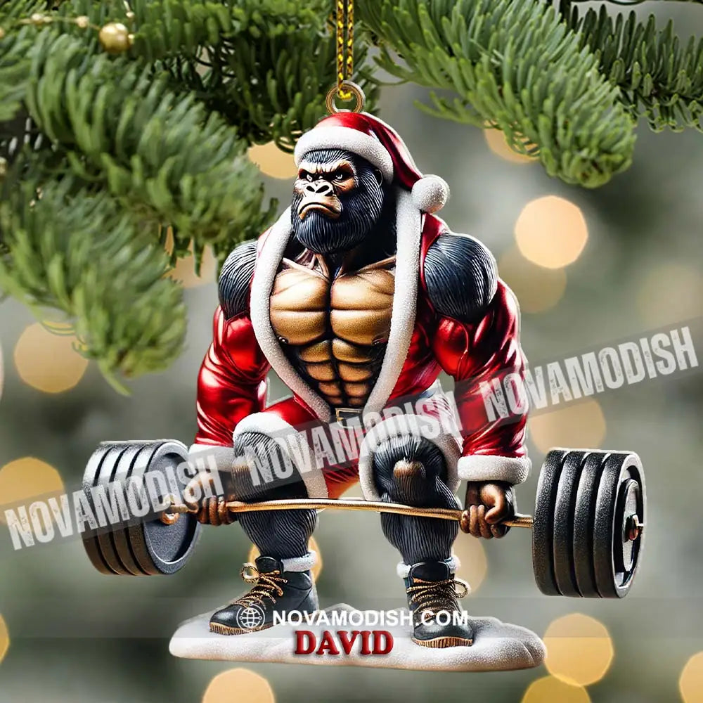 King Kong Weight Lifting Christmas Ornament Personalized