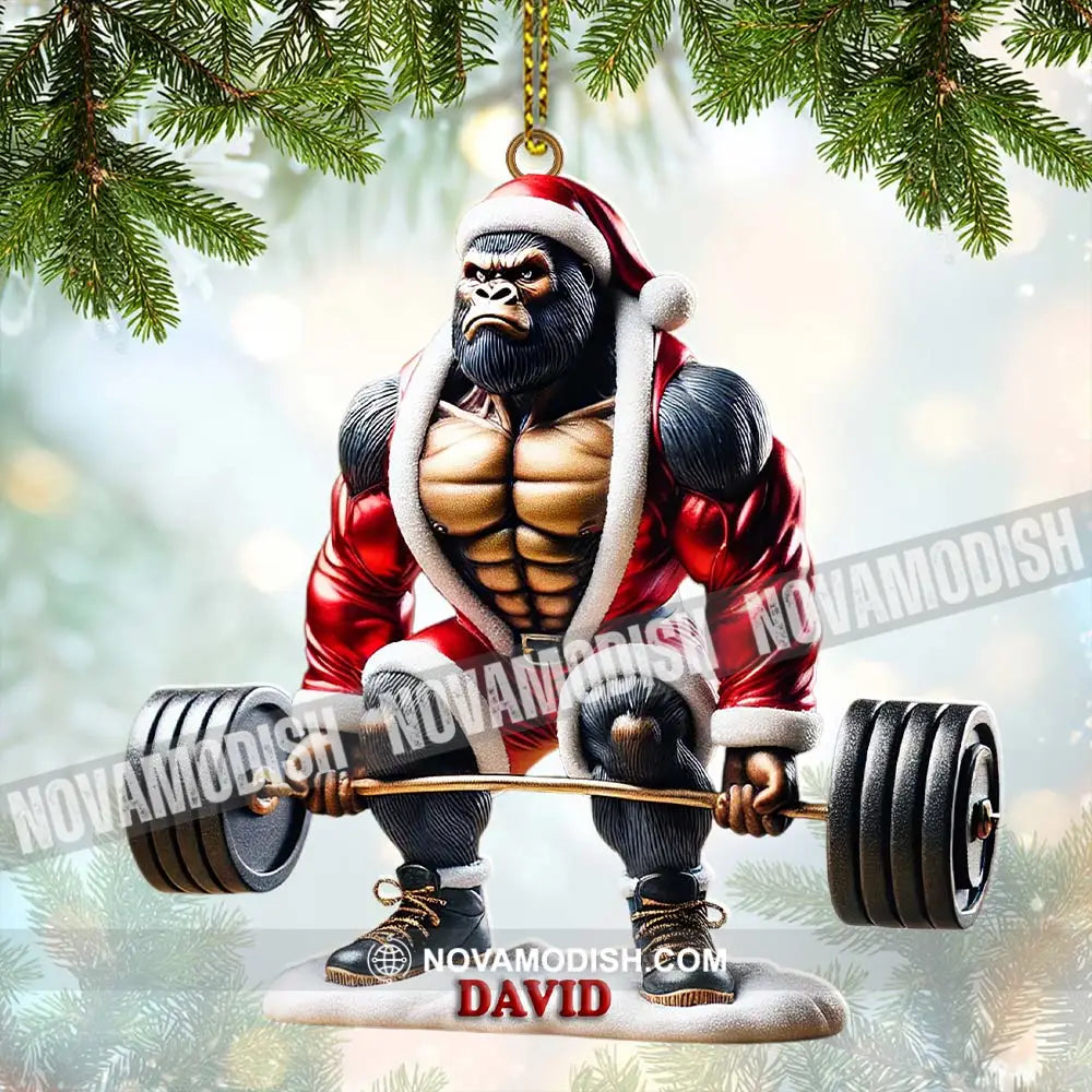 King Kong Weight Lifting Christmas Ornament Personalized