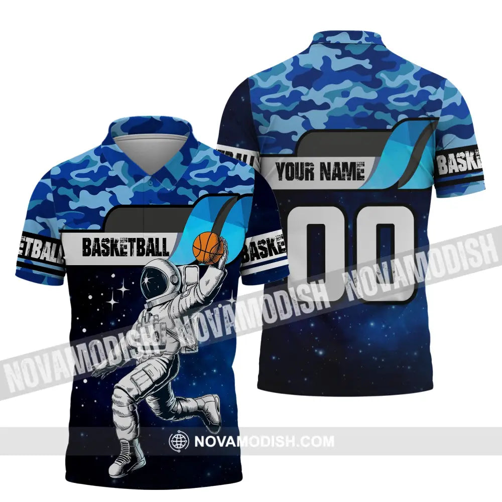 Man Shirt Basketball Custom Name T-Shirt Astronaut Gift For Player Polo / S