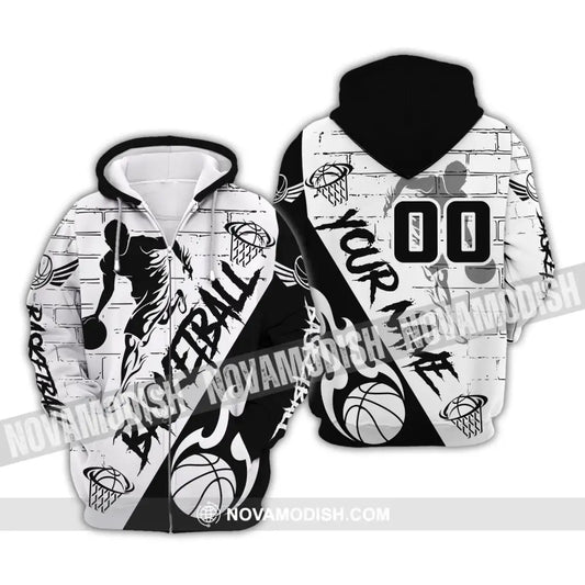 Man Shirt Basketball Custom Name T-Shirt Fire Gift For Player Zipper Hoodie / S