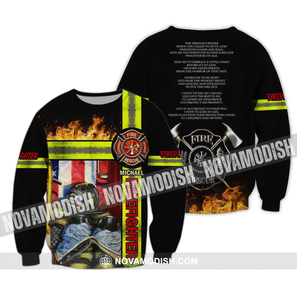 Man Shirt - Custom Fireman Name T-Shirt - Fire Fighter Clothing Long Sleeve / S T-shirt