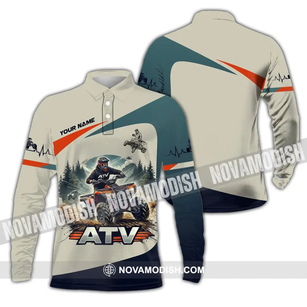 Man Shirt Custom Name All-Terrain Vehicle Atv Bike Polo Long Sleeve Gift / S T-Shirt