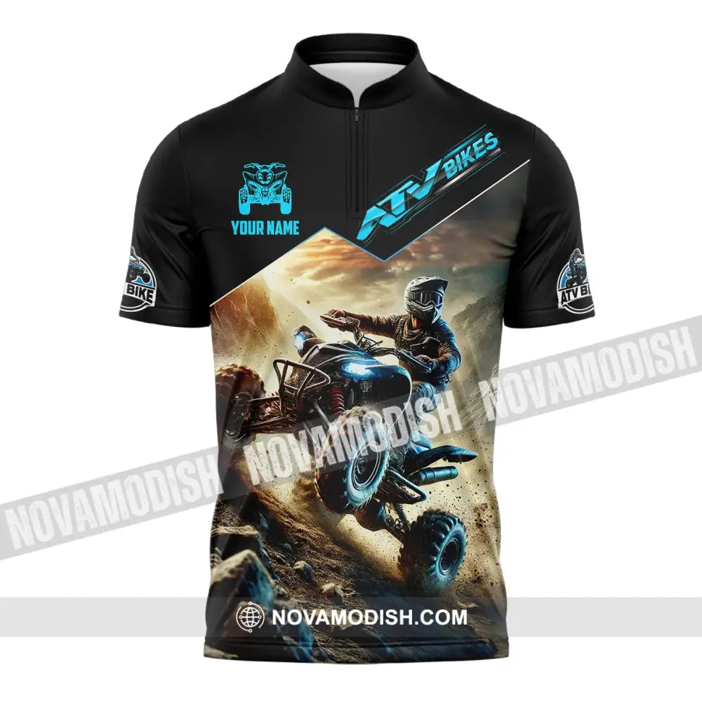 Man Shirt Custom Name Mountain Bike Polo Long Sleeve Gift Zipper / S T-Shirt