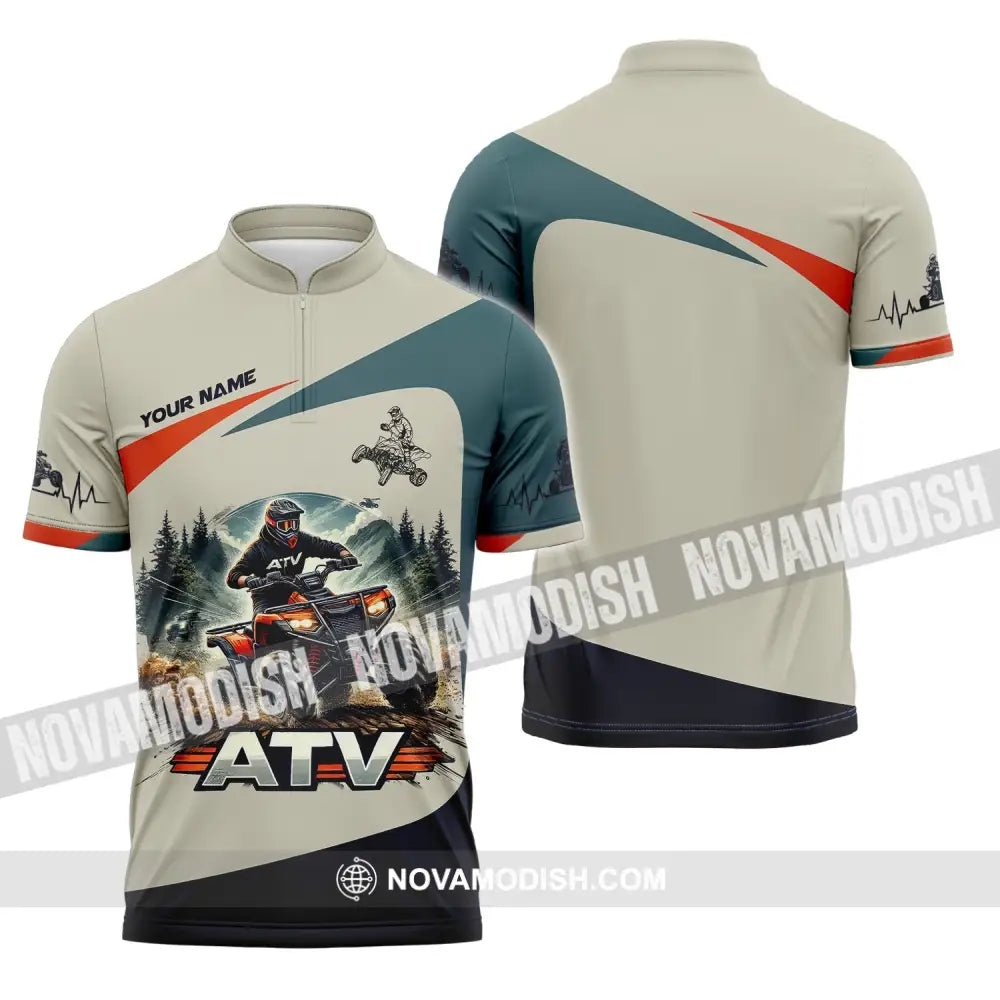 Man Shirt Custom Name All-Terrain Vehicle Atv Bike Polo Long Sleeve Gift Zipper / S T-Shirt
