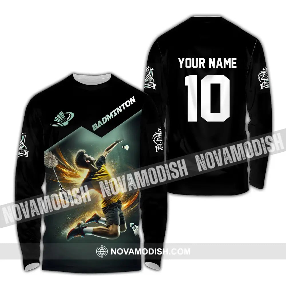 Man Shirt Custom Name And Number Badminton Polo Club Uniform T-Shirt Long Sleeve / S