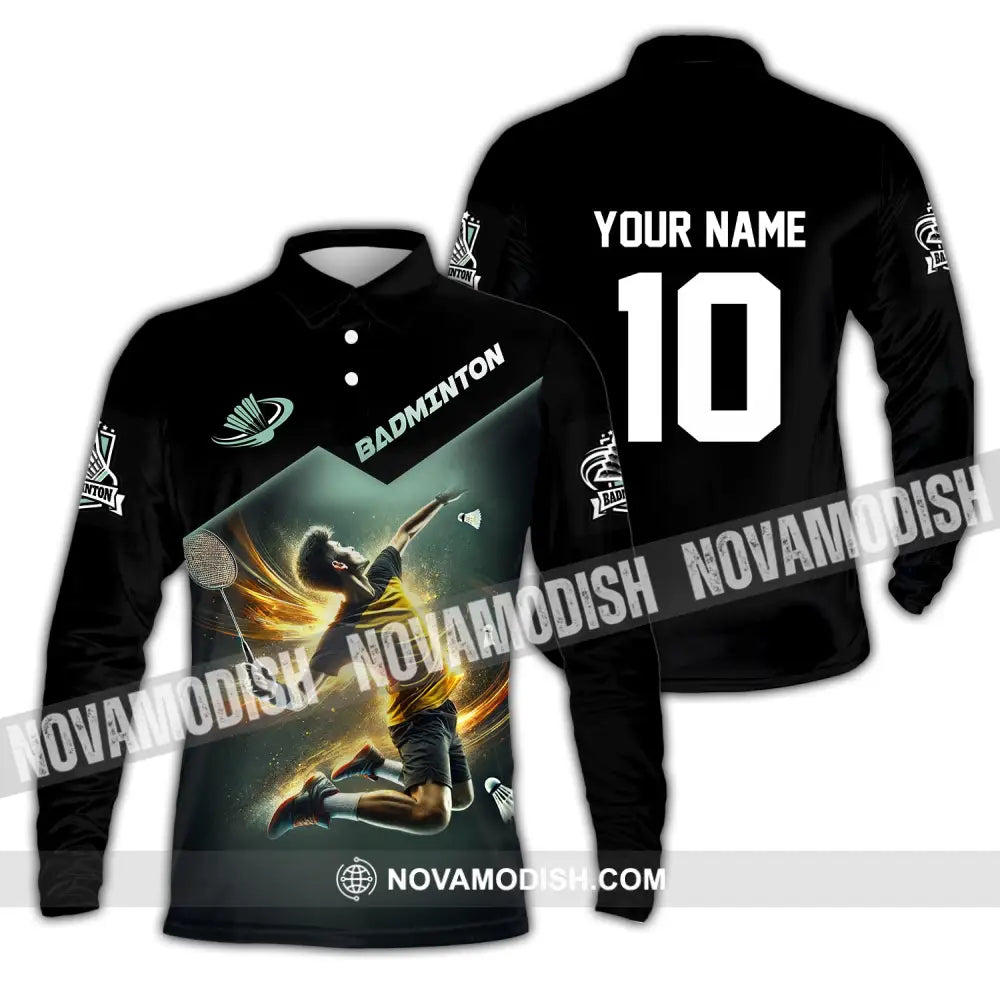 Man Shirt Custom Name And Number Badminton Polo Club Uniform T-Shirt Long Sleeve / S