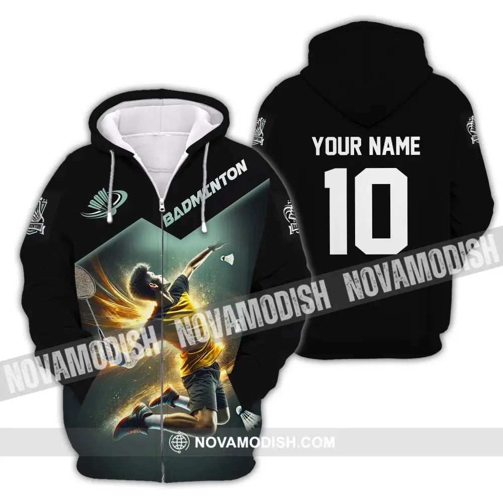 Man Shirt Custom Name And Number Badminton Polo Club Uniform T-Shirt Zipper Hoodie / S