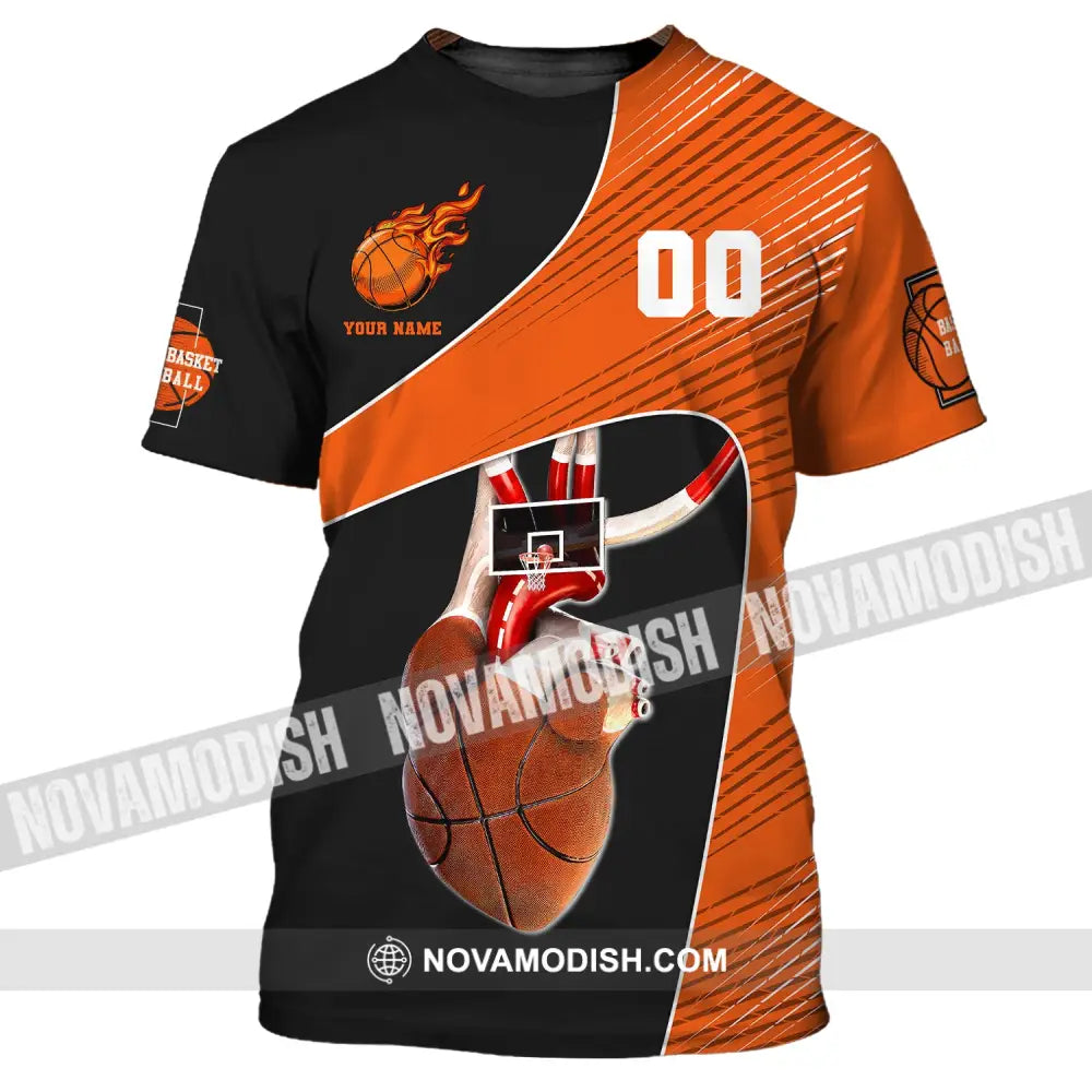 Man Shirt Custom Name And Number Basketball Heart Gift For Player T-Shirt / S