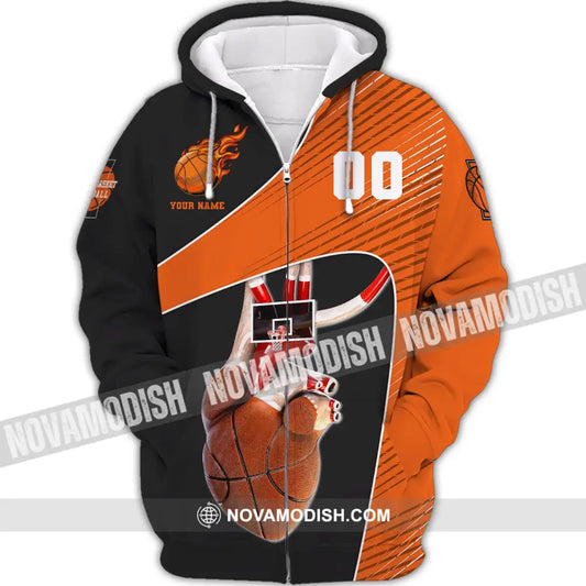 Man Shirt Custom Name And Number Basketball Heart Gift For Player Zipper Hoodie / S T-Shirt