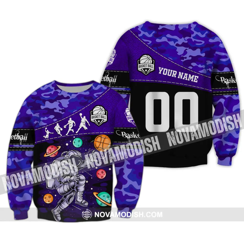 Man Shirt Custom Name And Number Basketball Hoodie Astronaut T-Shirt Gift For Player Long Sleeve /