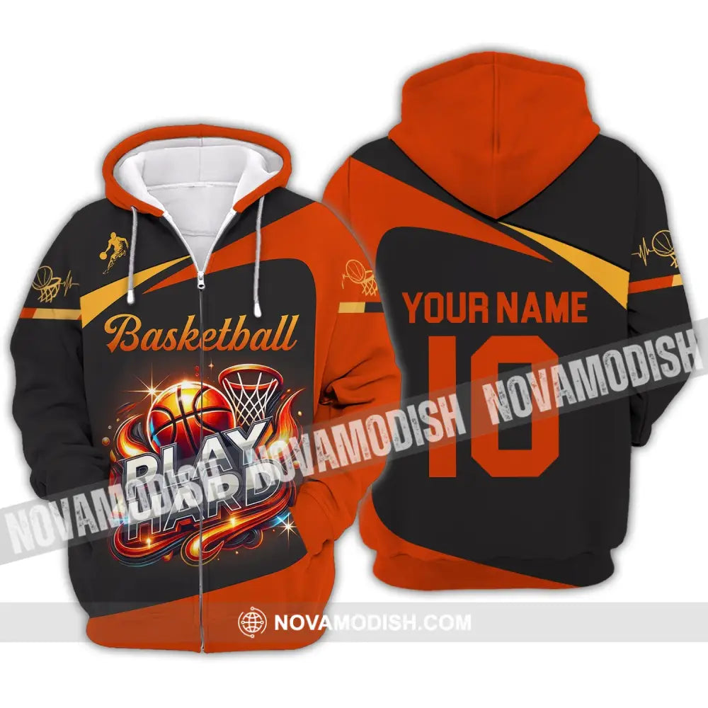 Man Shirt Custom Name And Number Basketball Polo Long Sleeve Club Uniform Lover Gift Zipper Hoodie