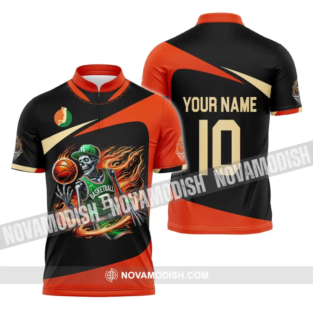 Man Shirt Custom Name And Number Basketball Polo Long Sleeve Club Uniform Lover Gift Zipper / S