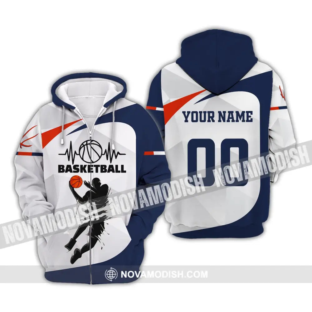 Man Shirt Custom Name And Number Basketball T-Shirt Gift For Player Zipper Hoodie / S