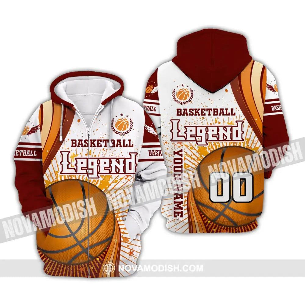 Man Shirt Custom Name And Number Basketball T-Shirt Legend Gift For Player Zipper Hoodie / S