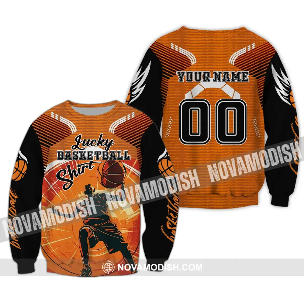 Man Shirt Custom Name And Number Basketball T-Shirt Lucky Gift For Player Long Sleeve / S T-Shirt