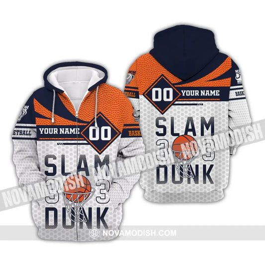 Man Shirt Custom Name And Number Basketball T-Shirt Slam Dunk Gift For Player Zipper Hoodie / S