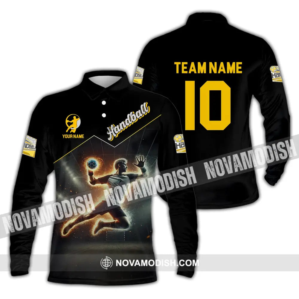 Man Shirt Custom Name And Number Handball Player Hoodie Polo Long Sleeve / S T-Shirt