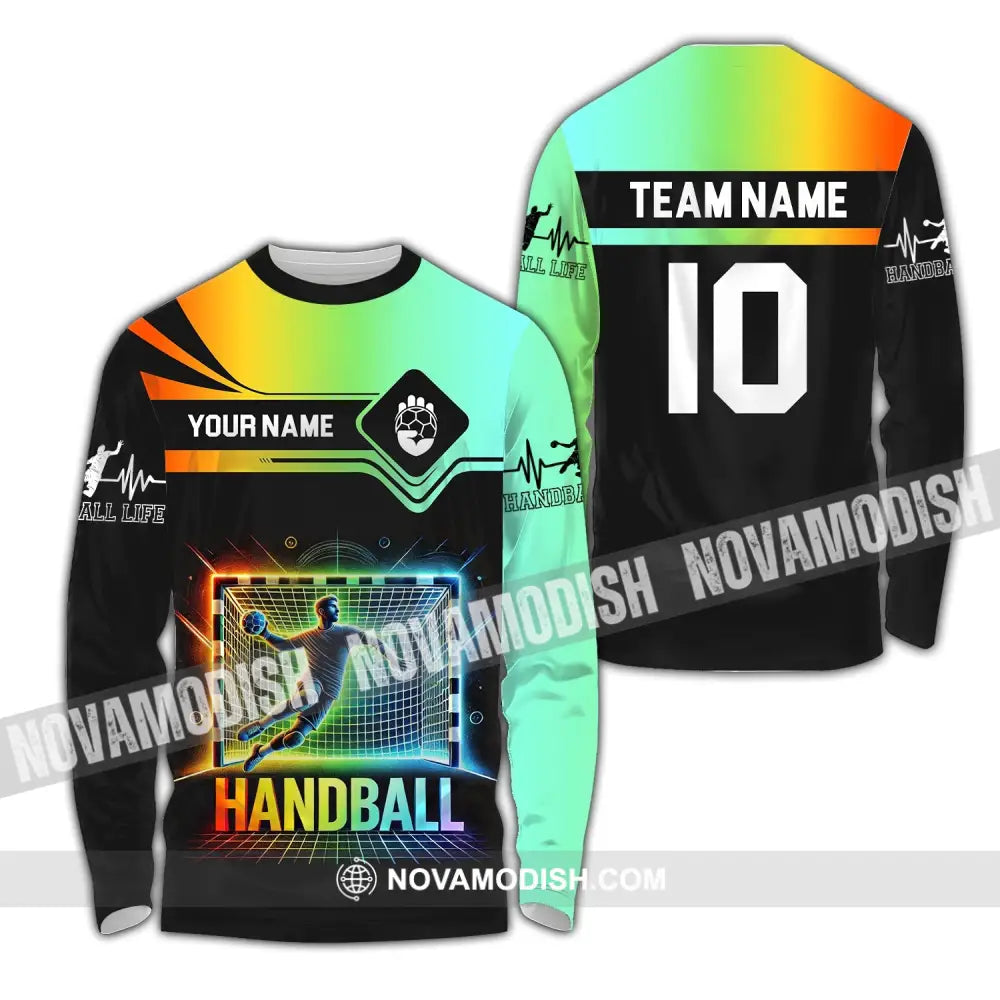 Man Shirt Custom Name And Number Handball Polo Long Sleeve Club Uniform Lover Gift / S T-Shirt