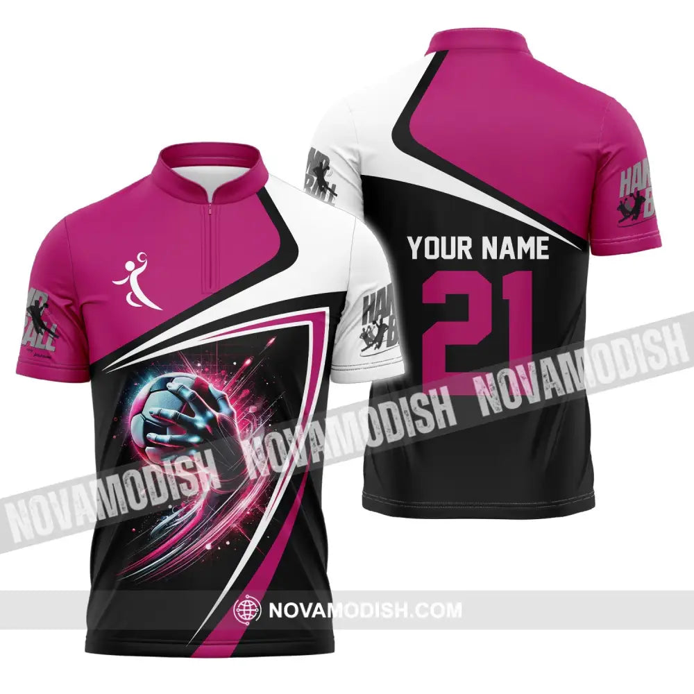 Man Shirt Custom Name And Number Handball Polo Long Sleeve Club Uniform Lover Gift Zipper / S