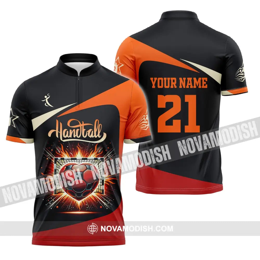 Man Shirt Custom Name And Number Handball Polo Long Sleeve Club Uniform Lover Gift Zipper / S