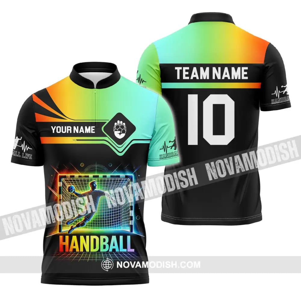 Man Shirt Custom Name And Number Handball Polo Long Sleeve Club Uniform Lover Gift Zipper / S