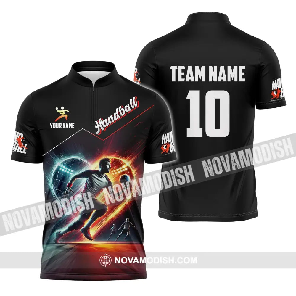 Man Shirt Custom Name And Number Handball Polo Long Sleeve Club Uniform Lover Gift Zipper / S